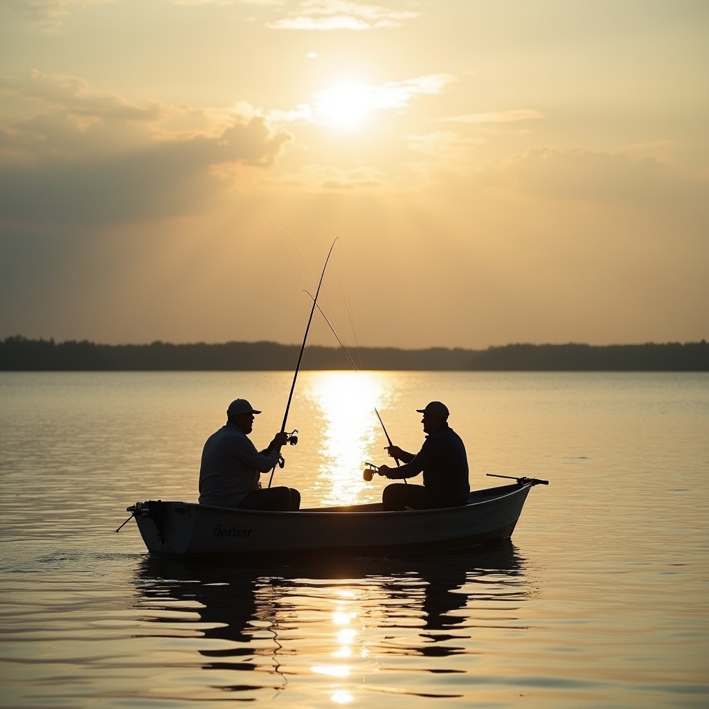 Sunset fishing on calm water Sunset fishing on calm water