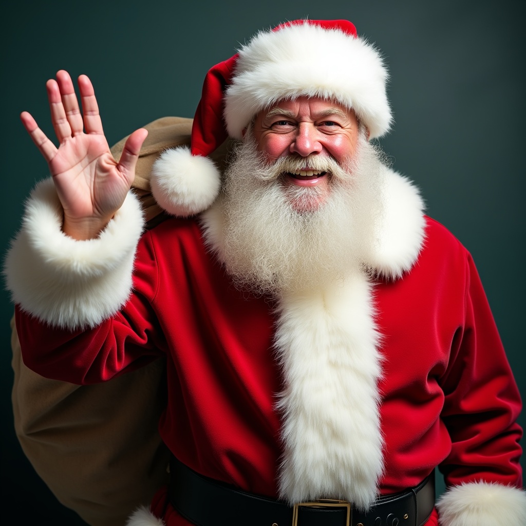 Santa claus greets with a wave Santa claus greets with a wave