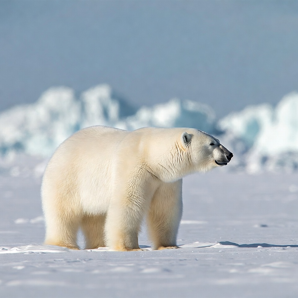 Polar bear on icy landscape in winter Polar bear on icy landscape in winter