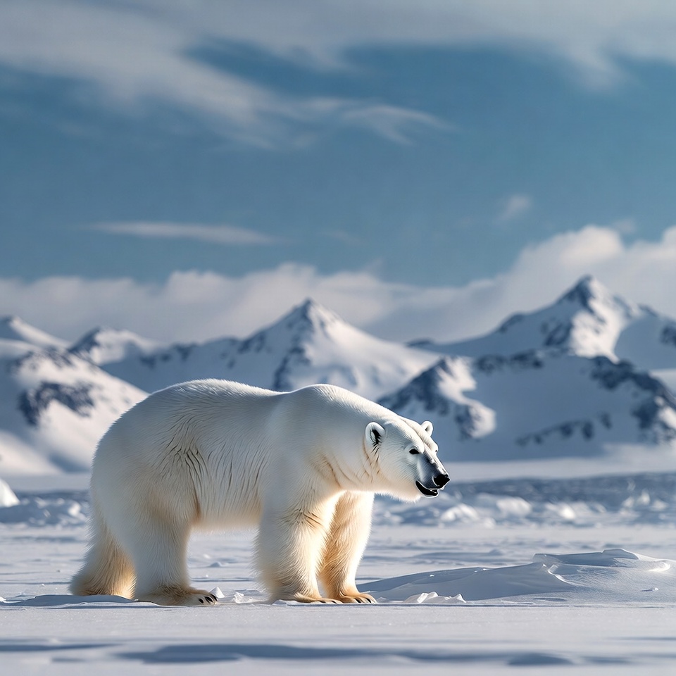 Polar bear walking in snowy landscape Polar bear walking in snowy landscape