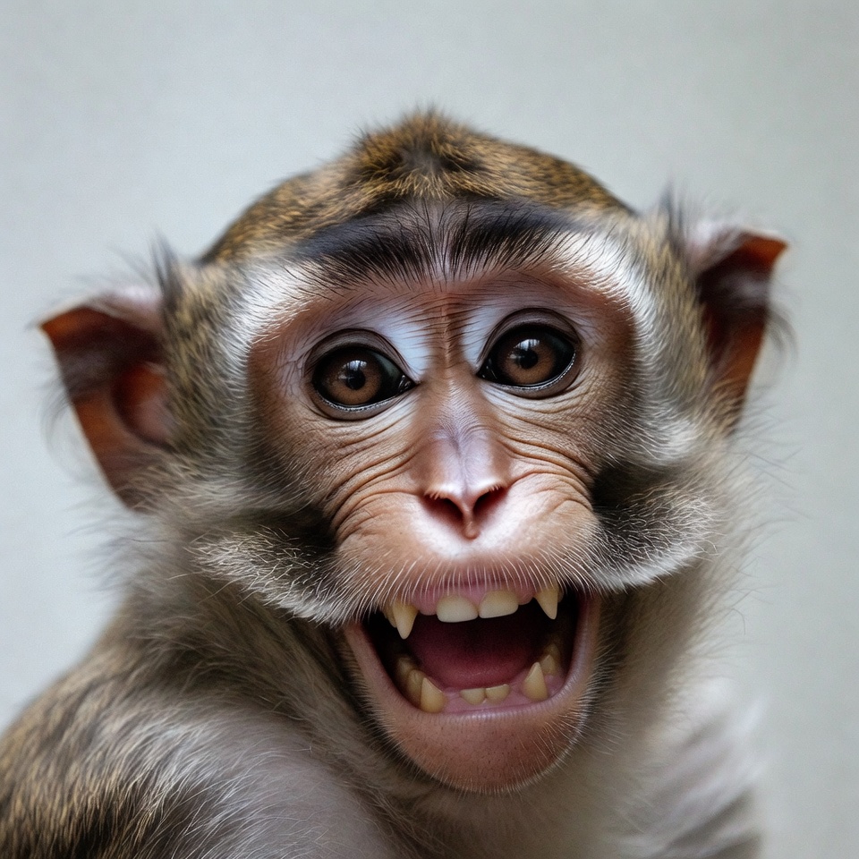 Monkey with big smile in close up Monkey with big smile in close up