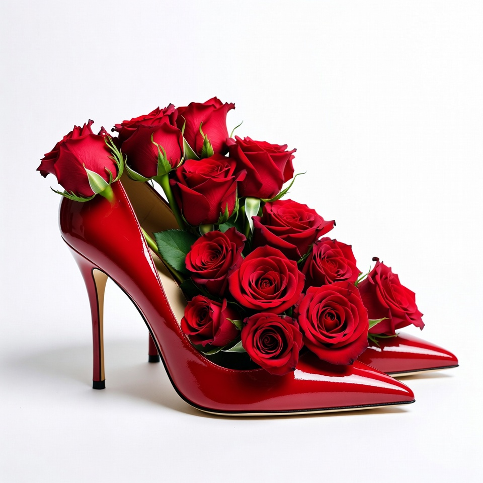 Roses arranged in red high heels Roses arranged in red high heels