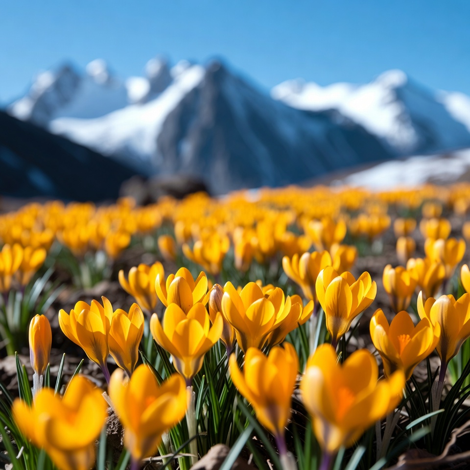 Yellow flowers bloom in mountain field Yellow flowers bloom in mountain field