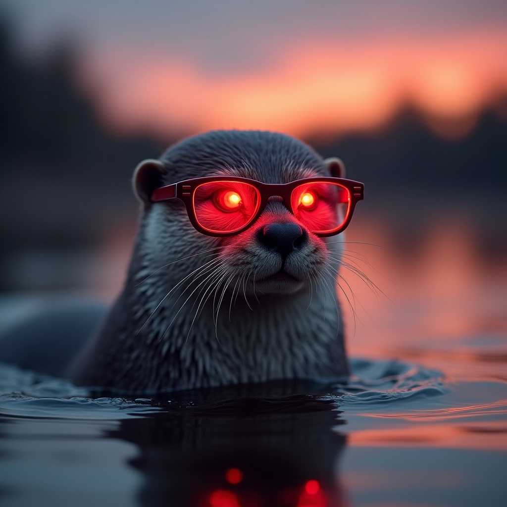 Otter wearing glasses at sunset Otter wearing glasses at sunset