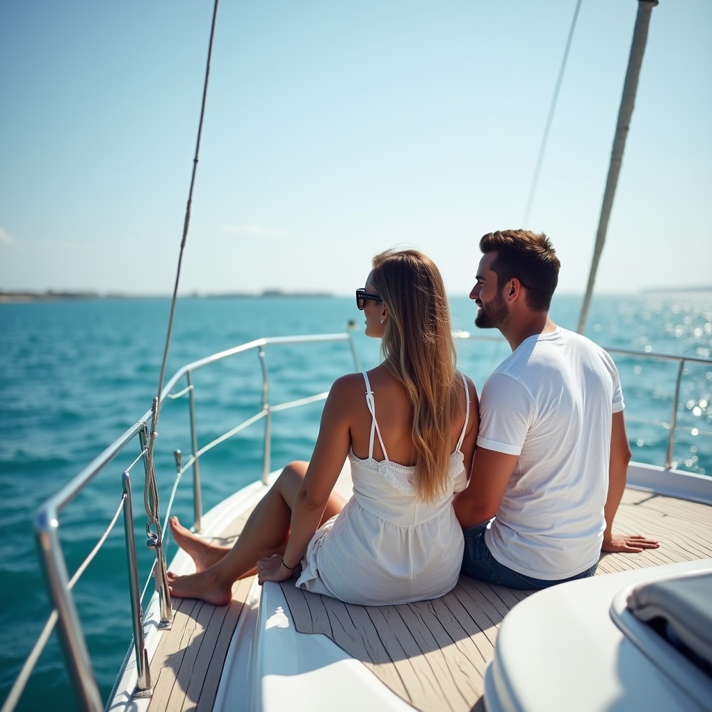 Couple relaxing on a sailboat in the sun Couple relaxing on a sailboat in the sun