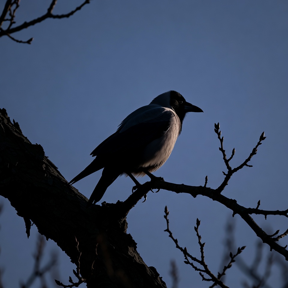Bird on tree branch at sunset Bird on tree branch at sunset