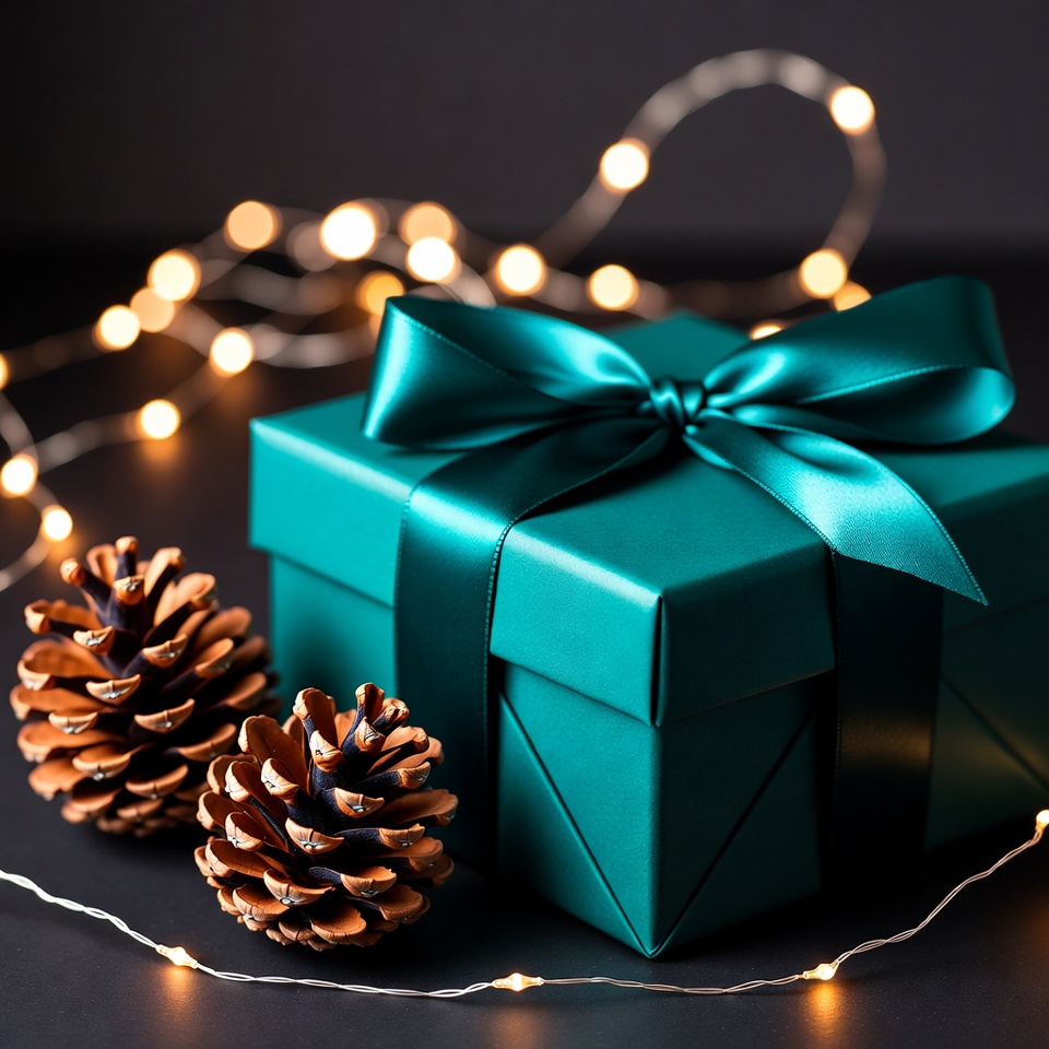 Gift box with pinecones and lights Gift box with pinecones and lights