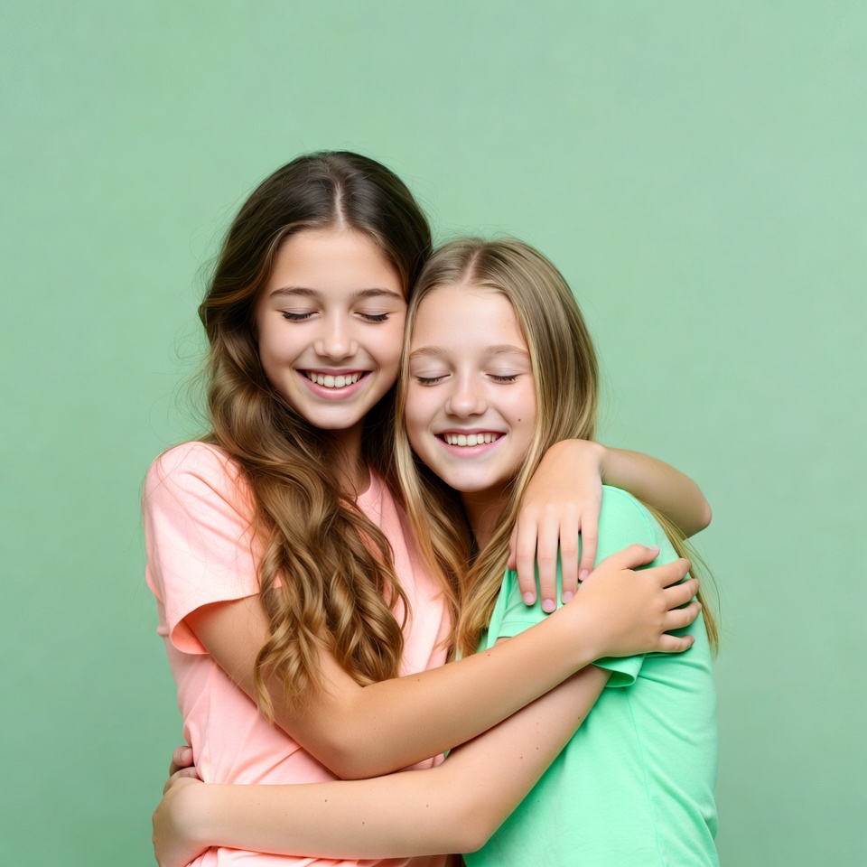 Friends hugging on green background Friends hugging on green background