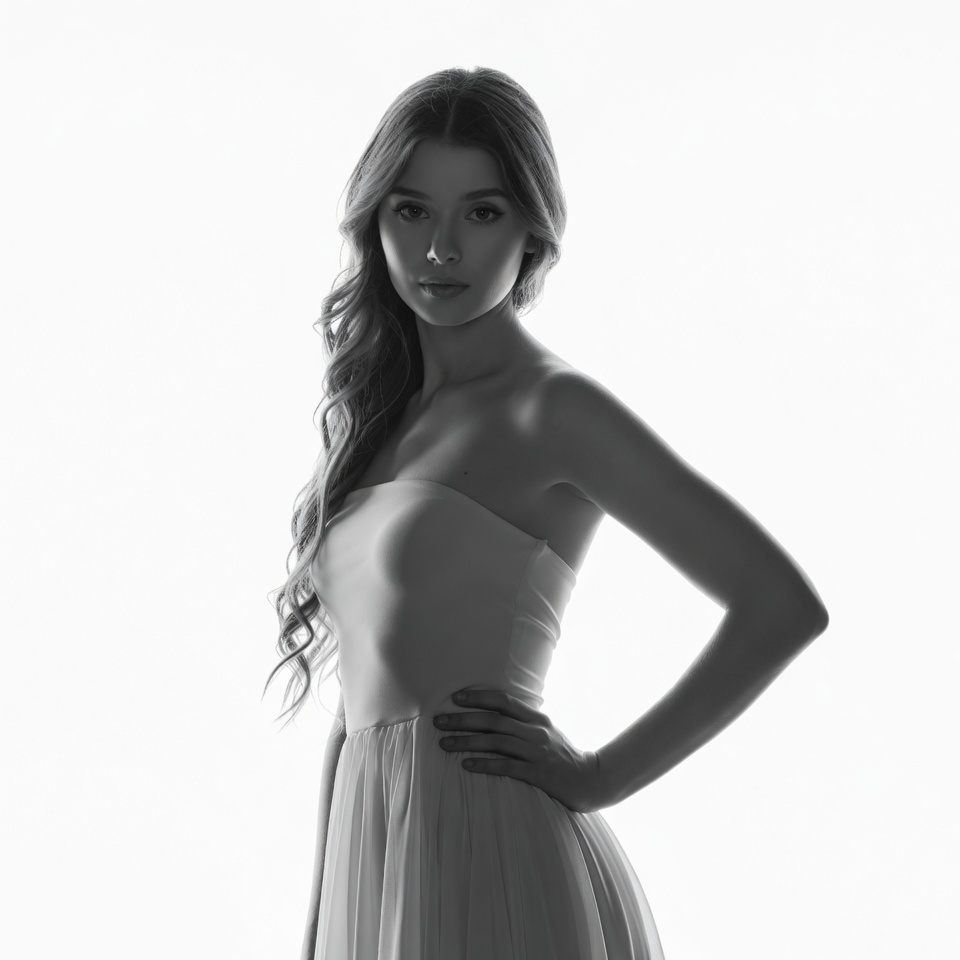 Model poses against white background Model poses against white background