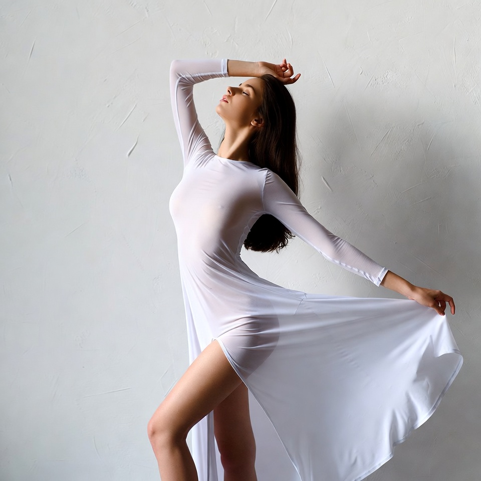 Dancer poses in white dress Dancer poses in white dress