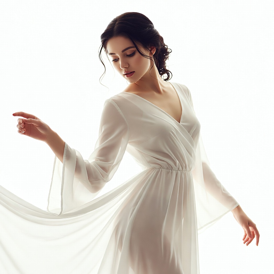 Woman in white dress dancing softly Woman in white dress dancing softly
