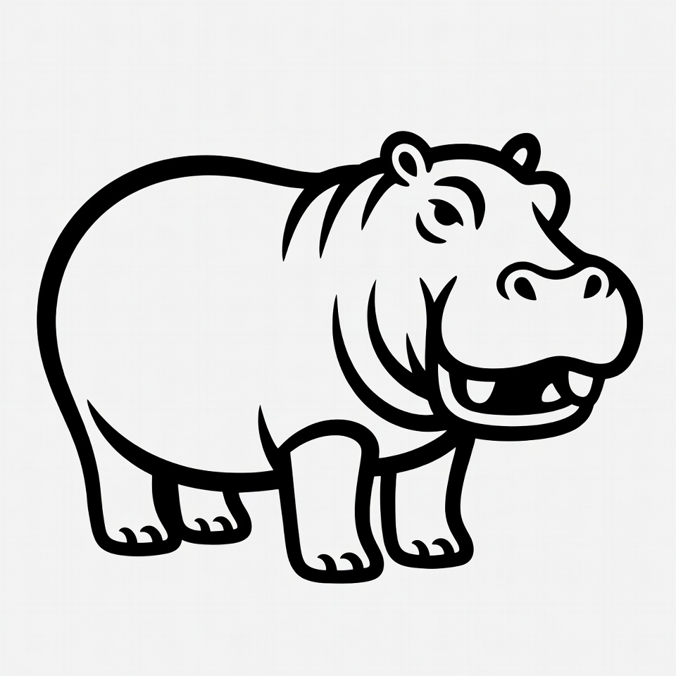 Cartoon hippo stands in simple style Cartoon hippo stands in simple style