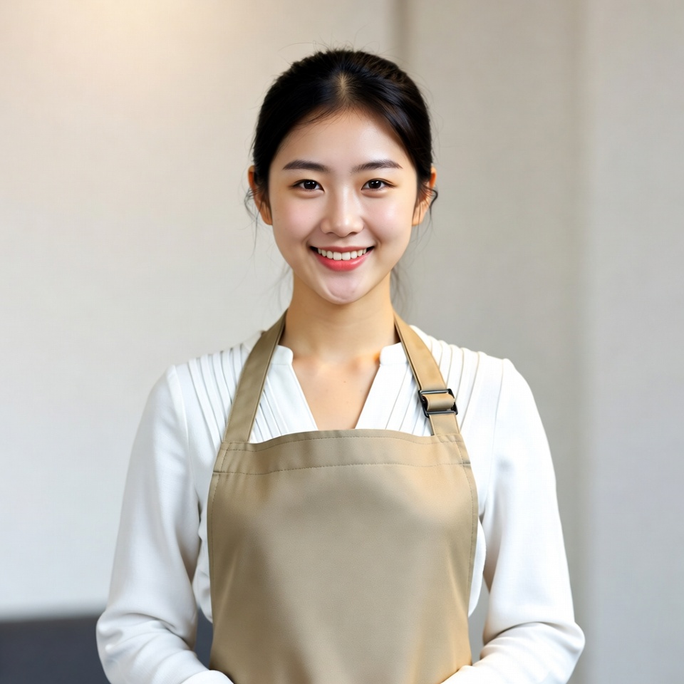 Smiling woman wearing an apron in cafe Smiling woman wearing an apron in cafe