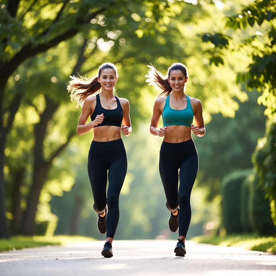 Friends running in park during morning Friends running in park during morning