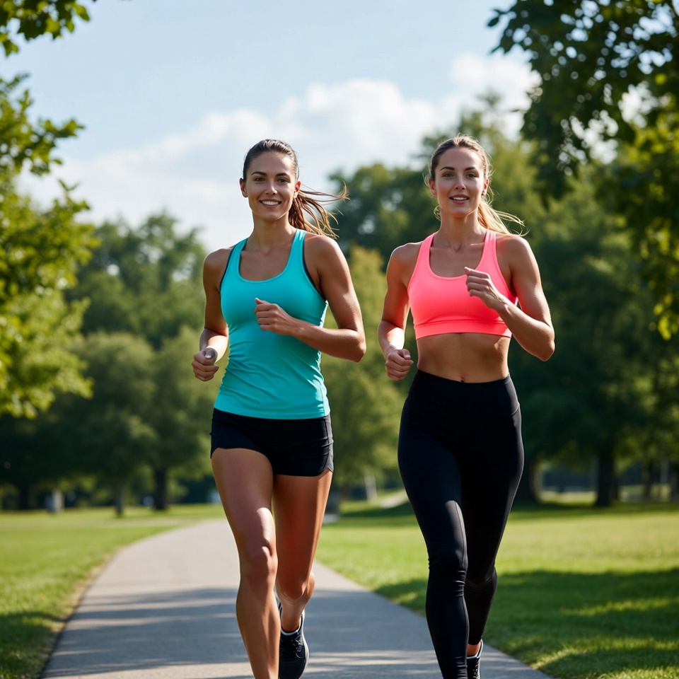 Friends running in park during sunny day Friends running in park during sunny day