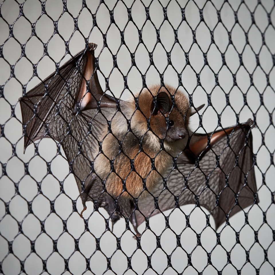 Bat caught in a net Bat caught in a net