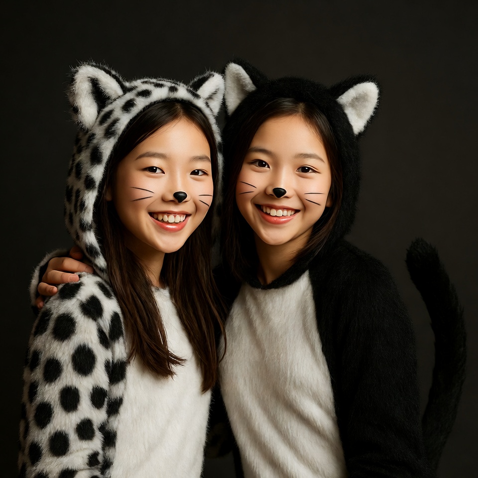 Two children dressed as cats Two children dressed as cats