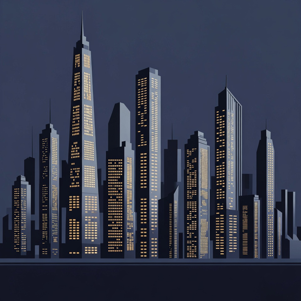 City skyline at night with lights City skyline at night with lights