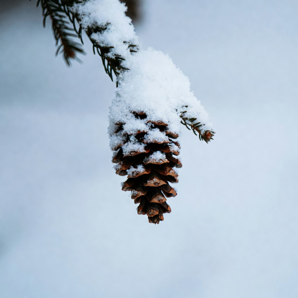 Pinecone covered in snow in winter Pinecone covered in snow in winter