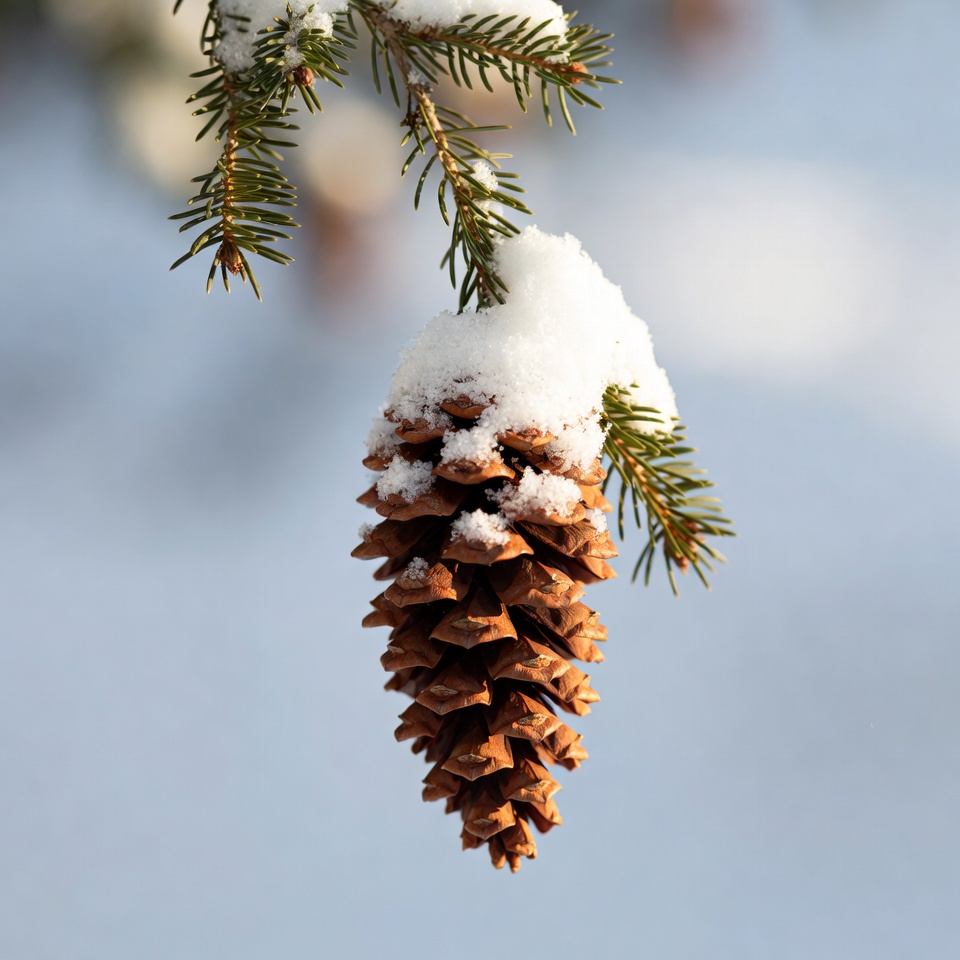 Pine cone covered in snow Pine cone covered in snow