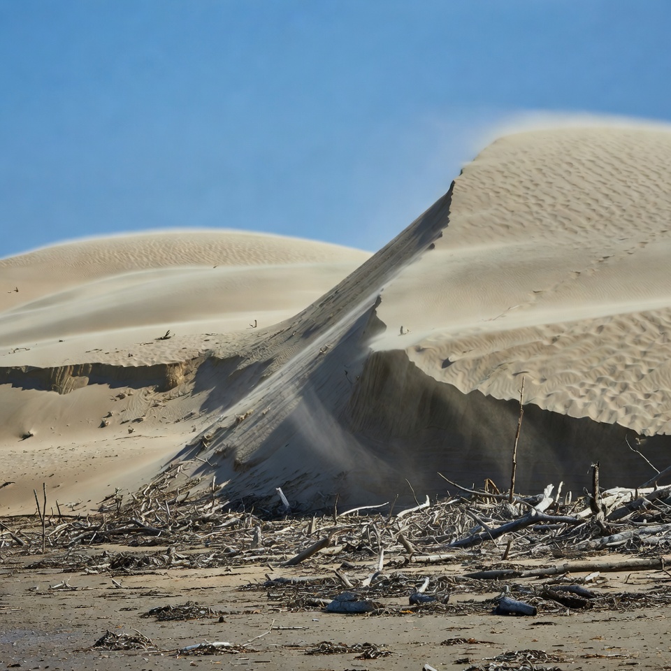 Sand dunes with fallen trees at noon Sand dunes with fallen trees at noon