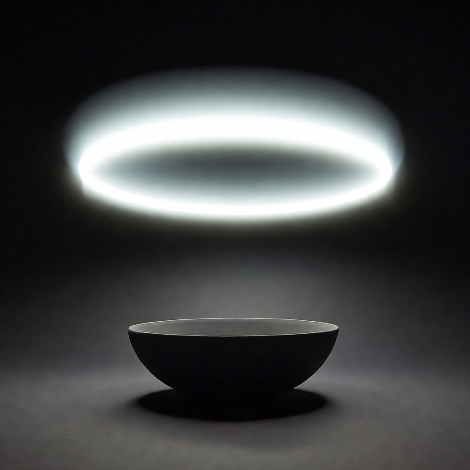 Light and bowl in dark setting Light and bowl in dark setting
