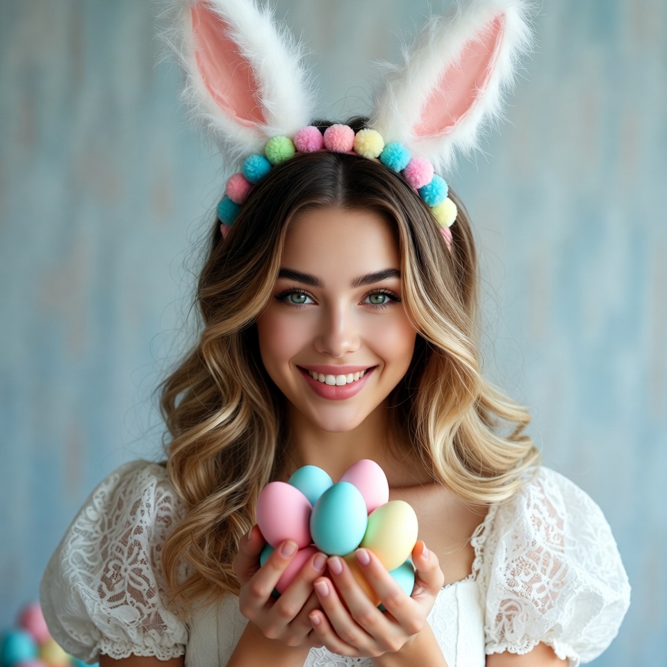 Woman with easter eggs indoors Woman with easter eggs indoors
