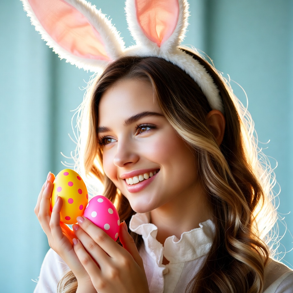 Girl holds colorful easter eggs Girl holds colorful easter eggs