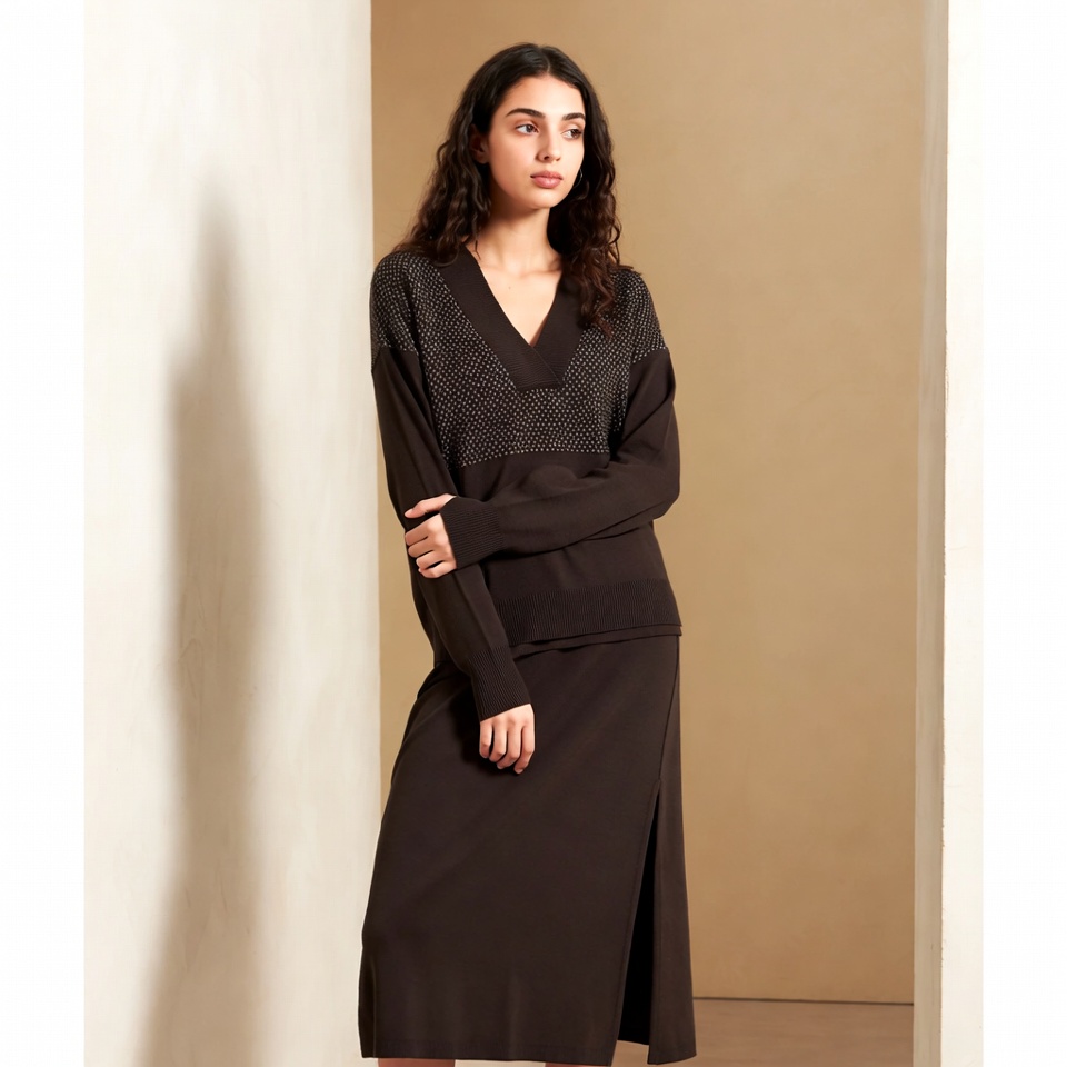 Woman poses in black outfit indoors Woman poses in black outfit indoors