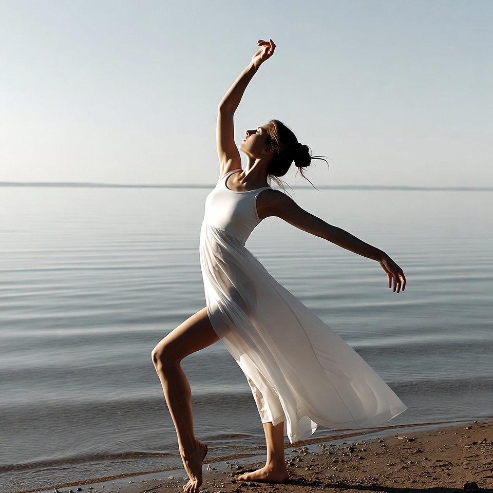 Dancer on the water's edge at sunset Dancer on the water's edge at sunset