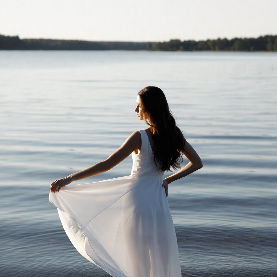 Woman by the water at sunset Woman by the water at sunset
