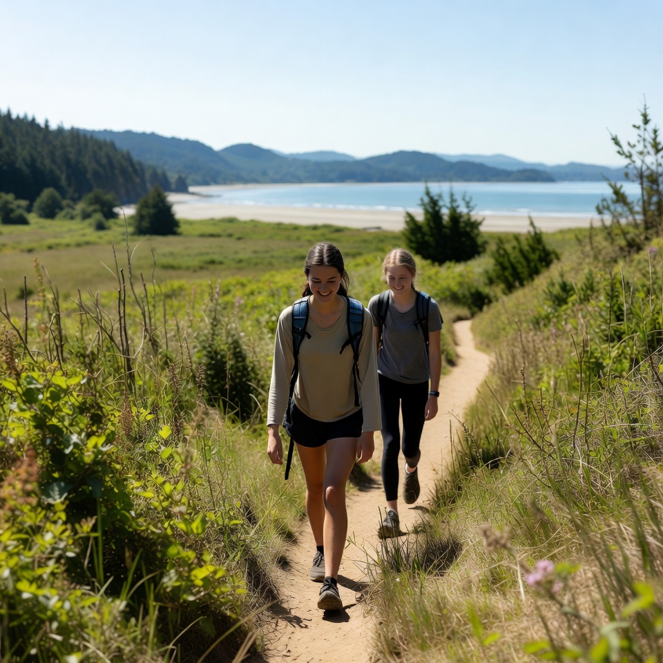Hiking on a trail by the beach Hiking on a trail by the beach