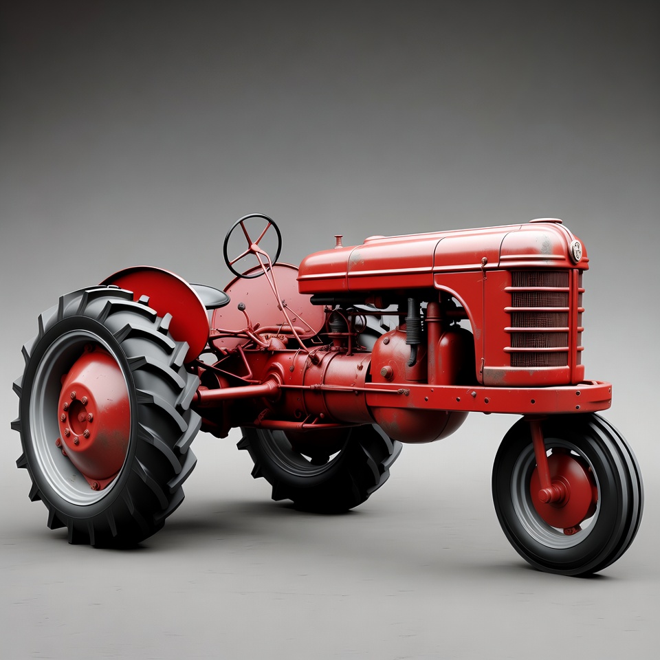 Red tractor on a neutral background Red tractor on a neutral background