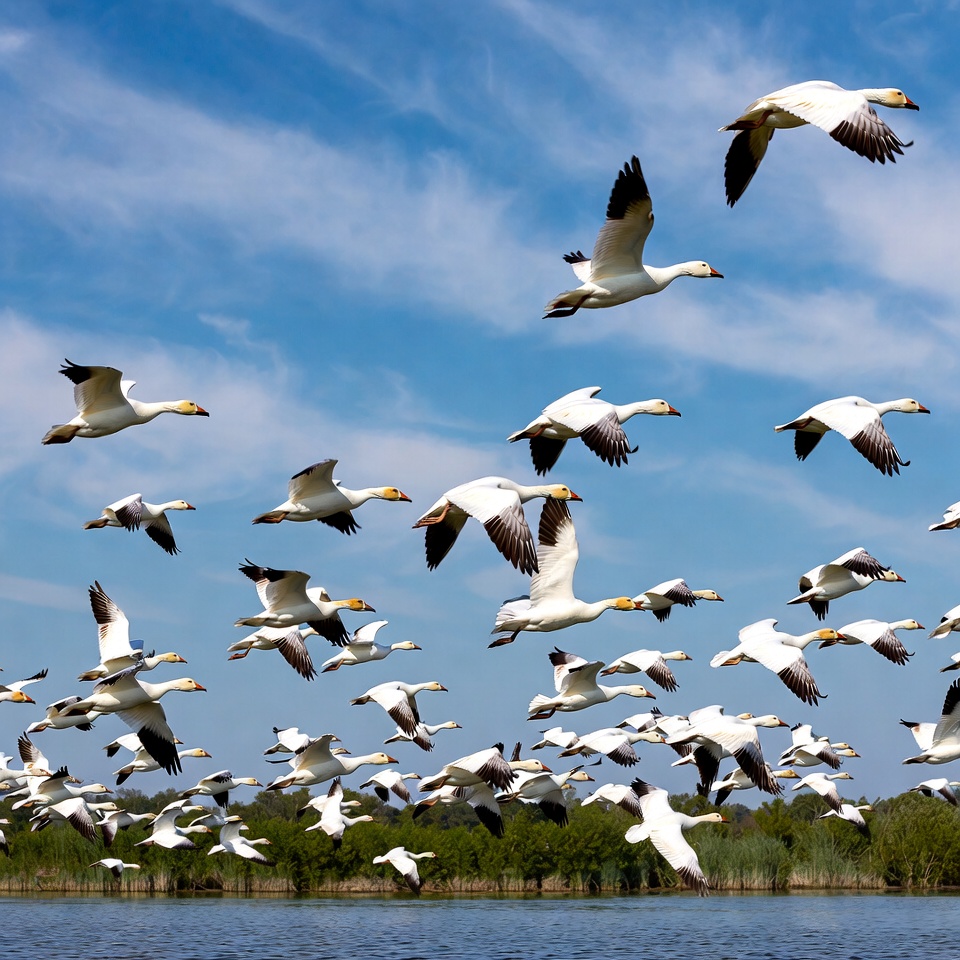 Birds soar over the lake in the sky Birds soar over the lake in the sky