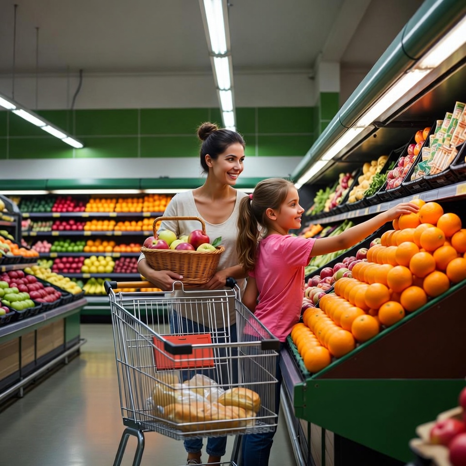 Mother and daughter shopping for fruits Mother and daughter shopping for fruits