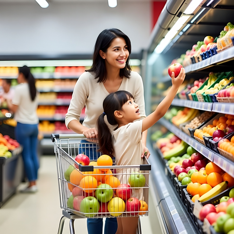 Mother and daughter shopping for fruits Mother and daughter shopping for fruits