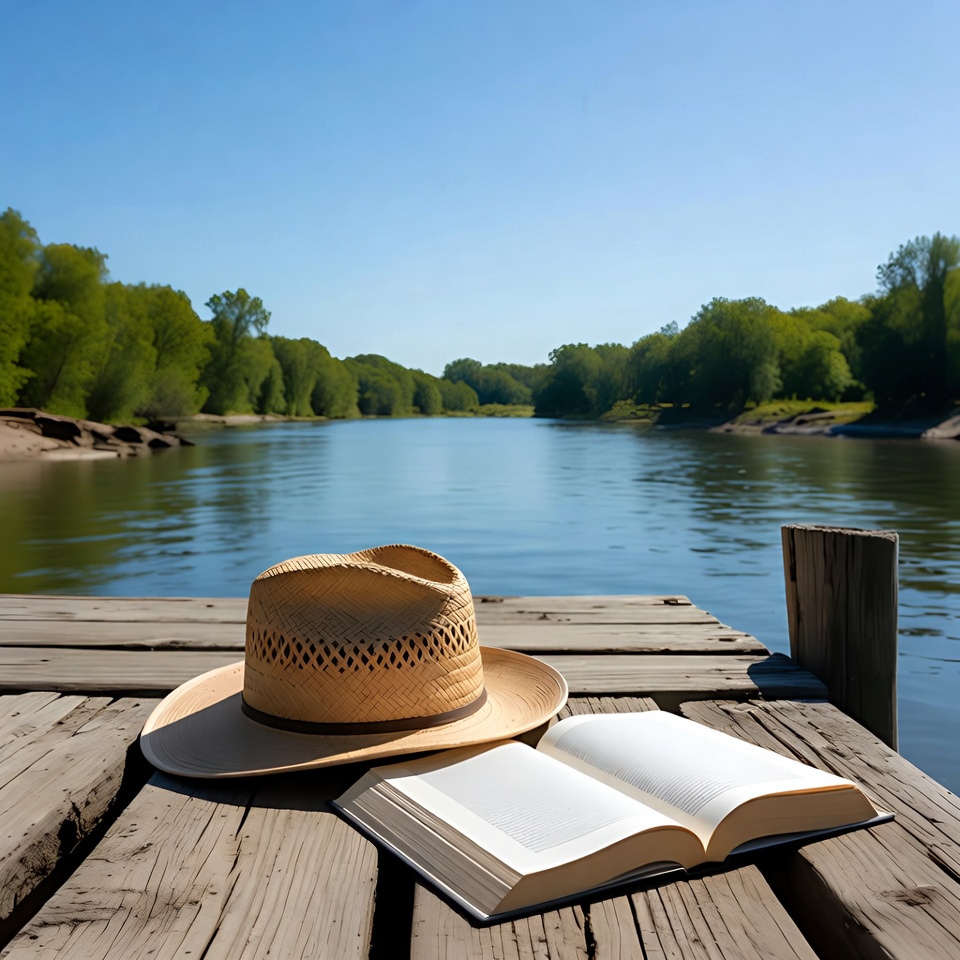 Relaxing by the river with a book Relaxing by the river with a book