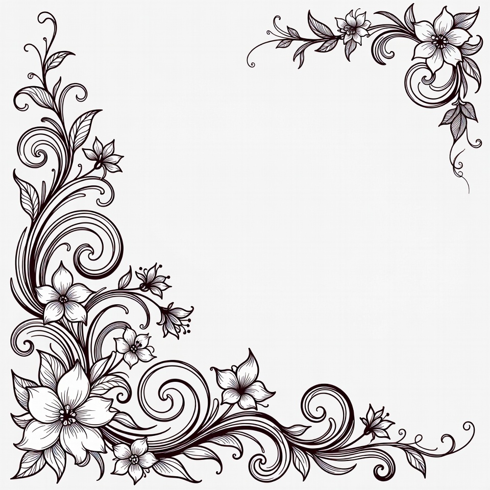 Floral corner design in black and white Floral corner design in black and white