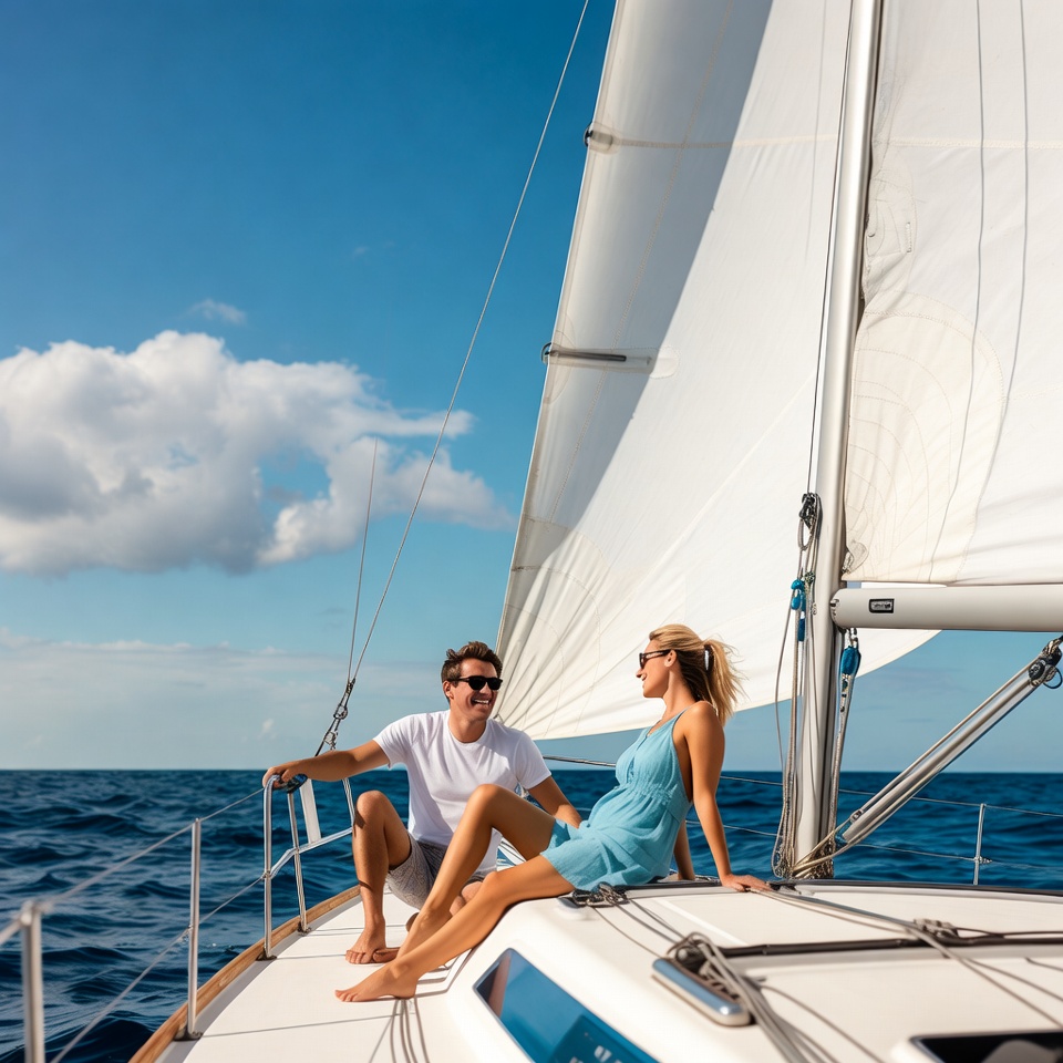 Couple sailing on a boat Couple sailing on a boat