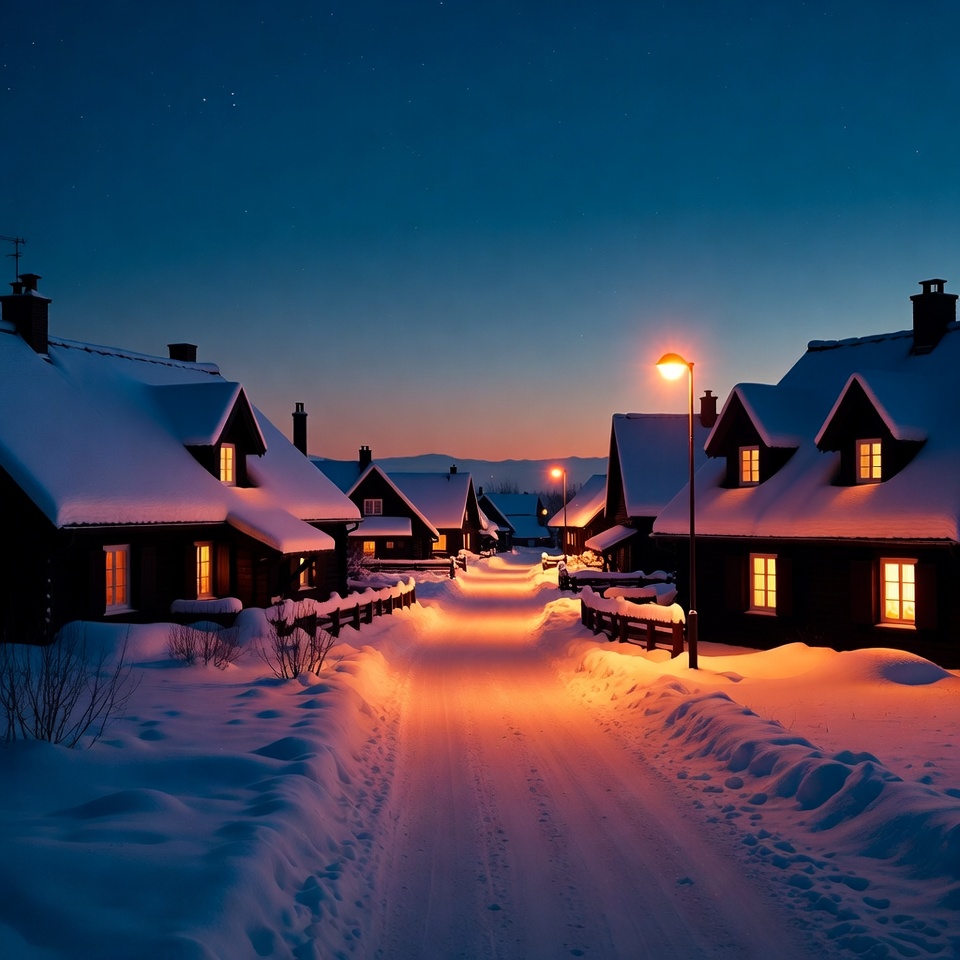 Winter night in a quiet village Winter night in a quiet village