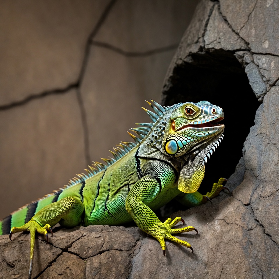 Iguana resting near cave entrance Iguana resting near cave entrance