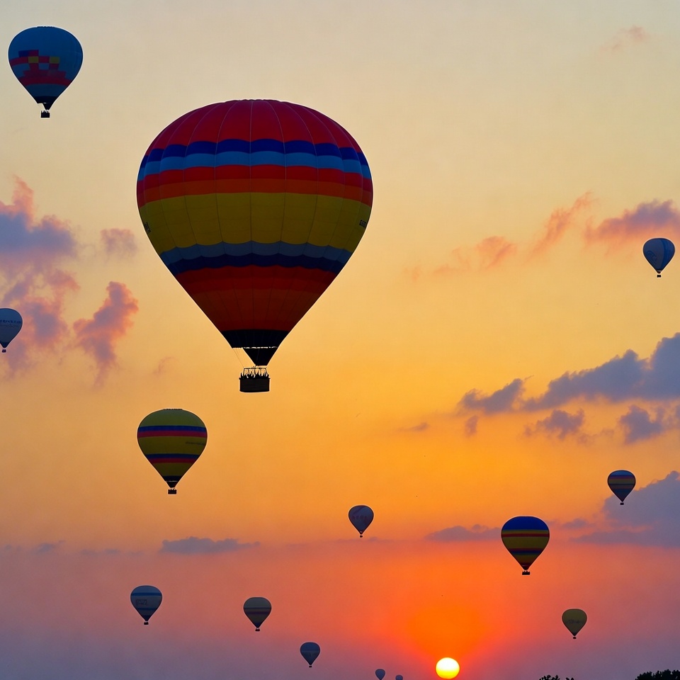 Colorful hot air balloons at sunset Colorful hot air balloons at sunset