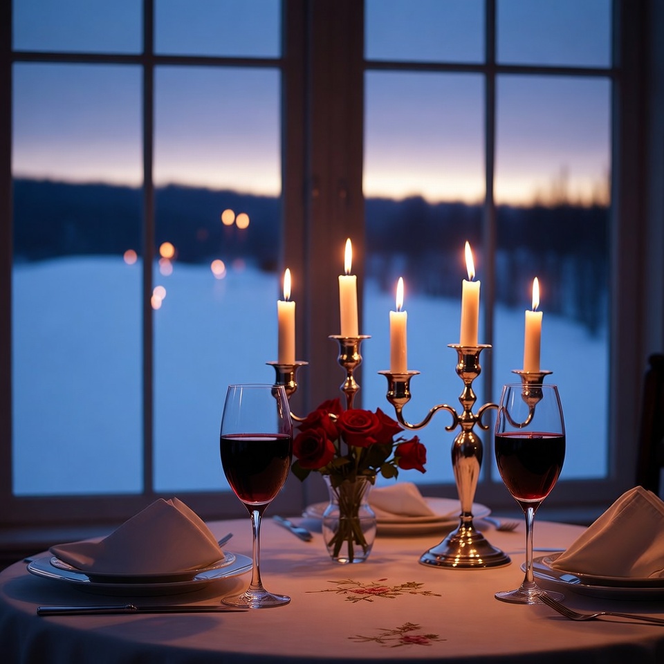 Candlelight dinner by the window Candlelight dinner by the window
