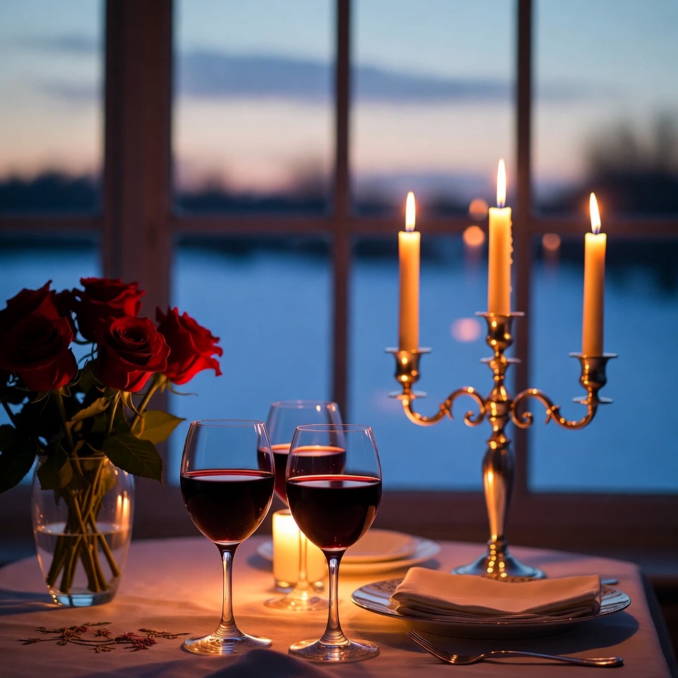 Dinner table setup at sunset Dinner table setup at sunset