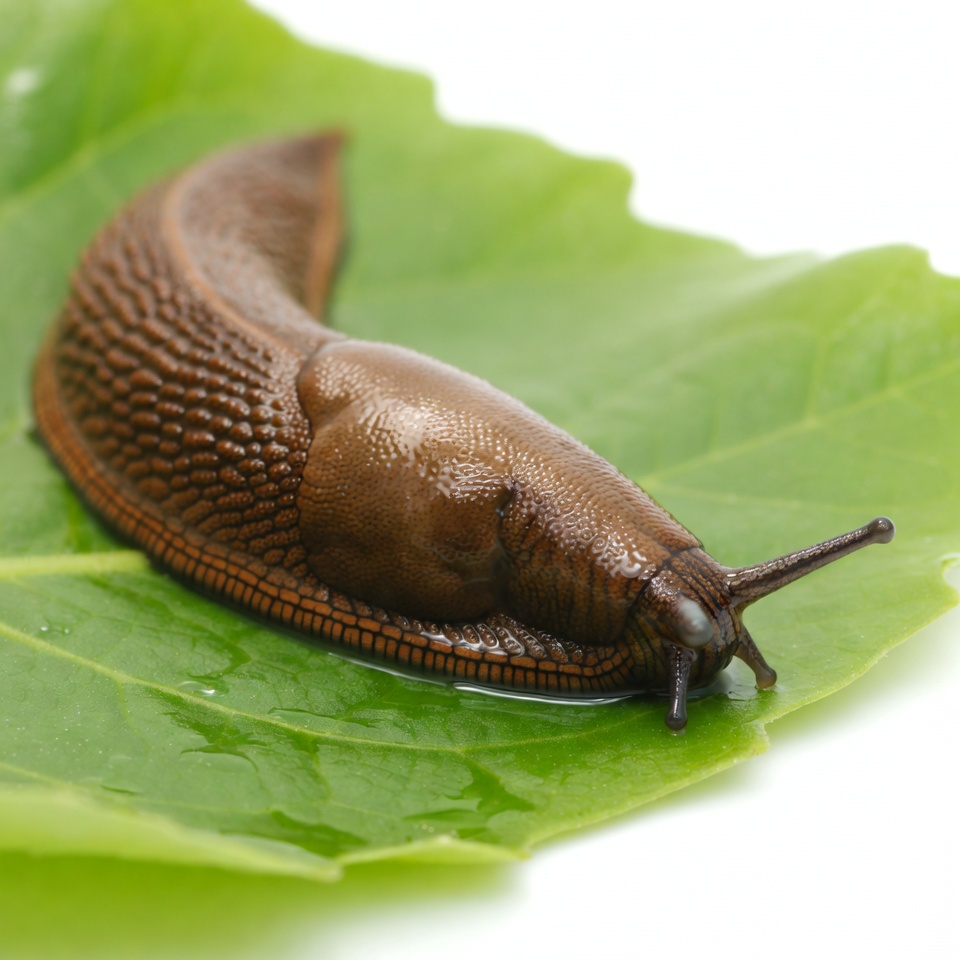Slug on a leaf in nature Slug on a leaf in nature
