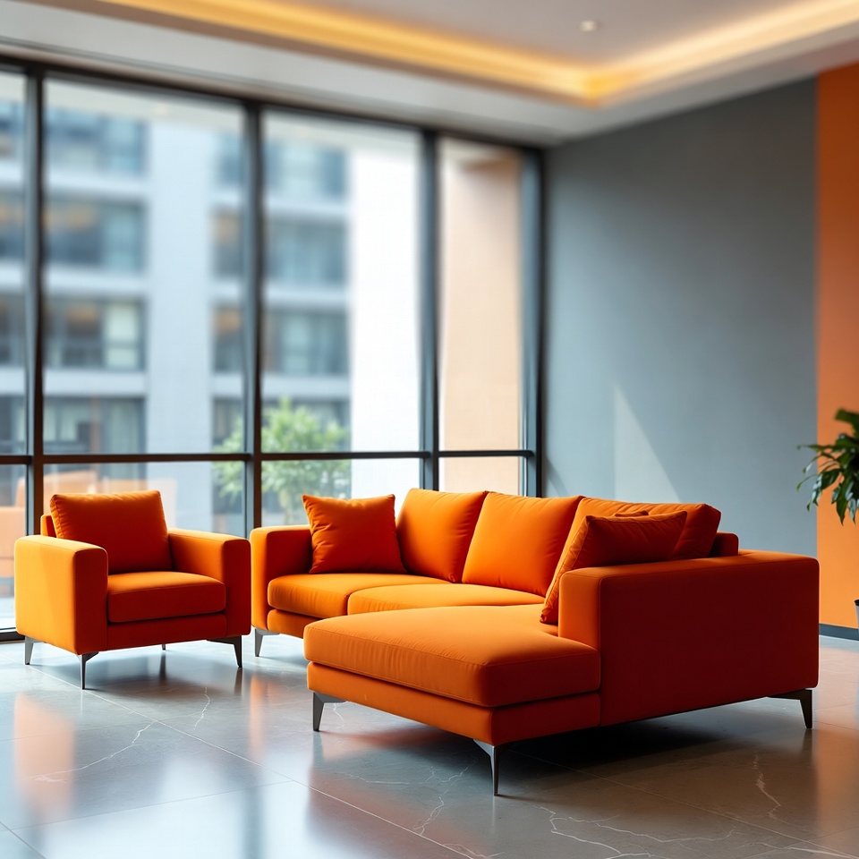 Modern orange furniture in bright room Modern orange furniture in bright room