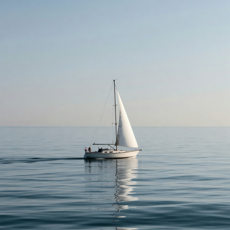 Sailboat gliding on calm water Sailboat gliding on calm water