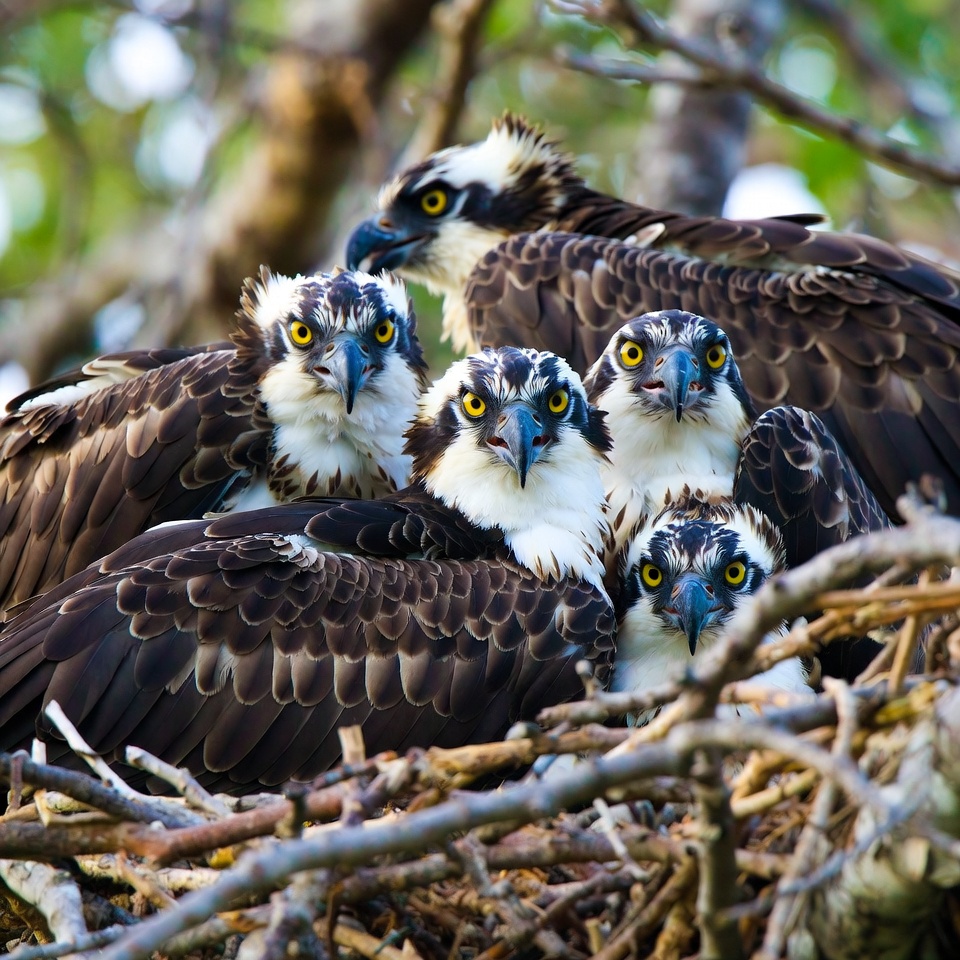 Ospreys gather in large nest Ospreys gather in large nest