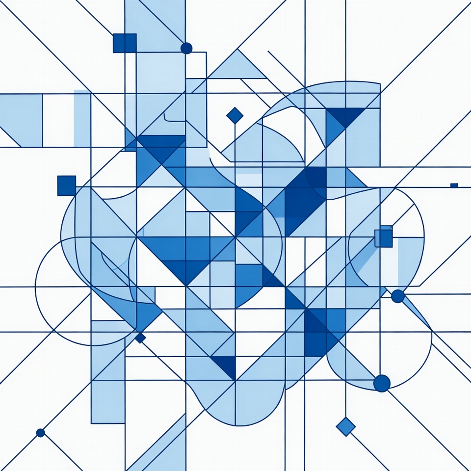 Blue geometric shapes on white background Blue geometric shapes on white background