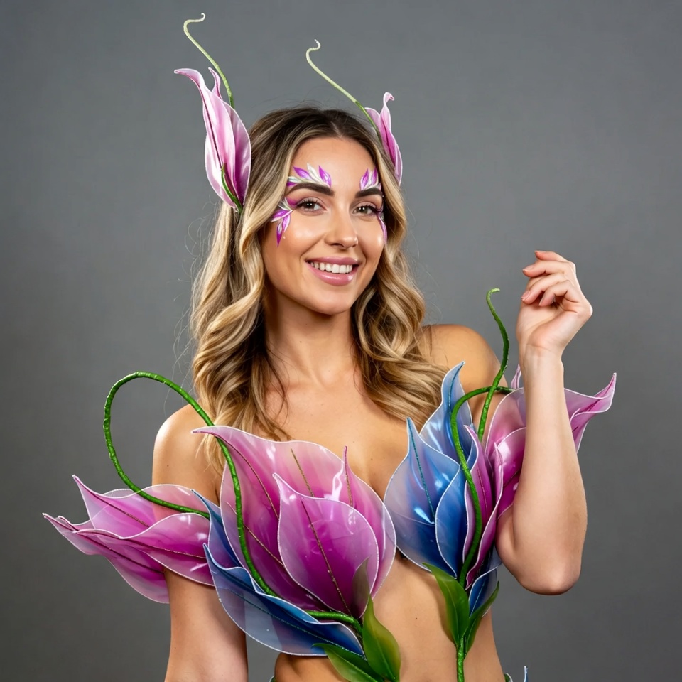 Woman with floral body art smiling Woman with floral body art smiling
